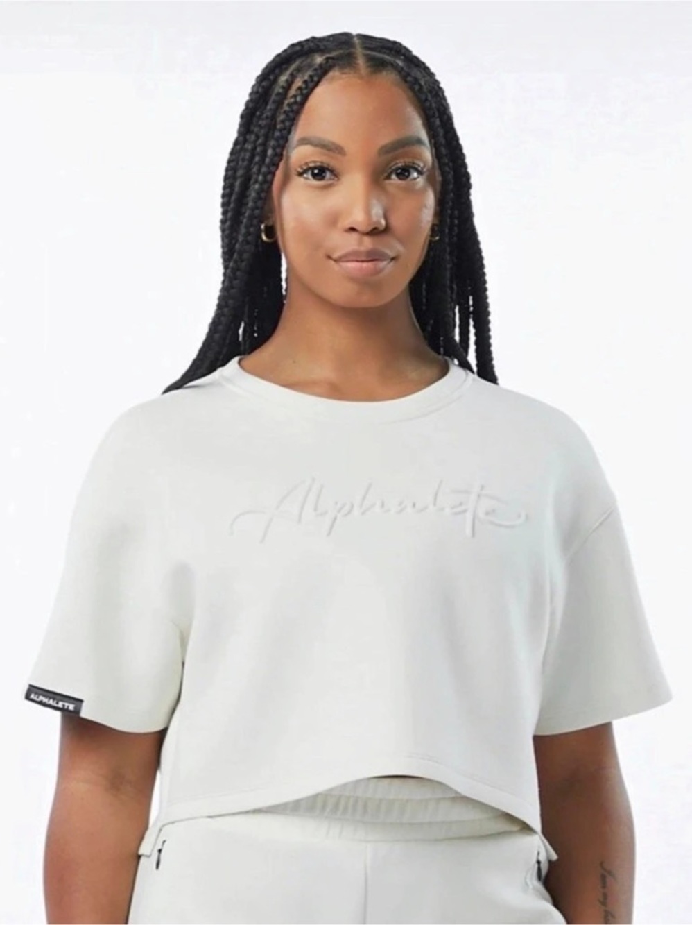 Alphalete LDB Crop Tee Cropped Short Sleeve Top Green & White